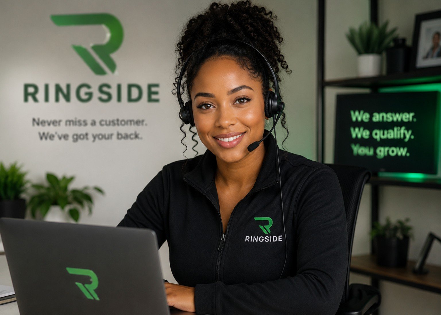 Ree wearing a headset at a Ringside support desk